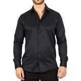 Camisa Oxford negra de hombre con doble puño