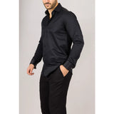 Camisa Oxford negra de hombre con doble puño