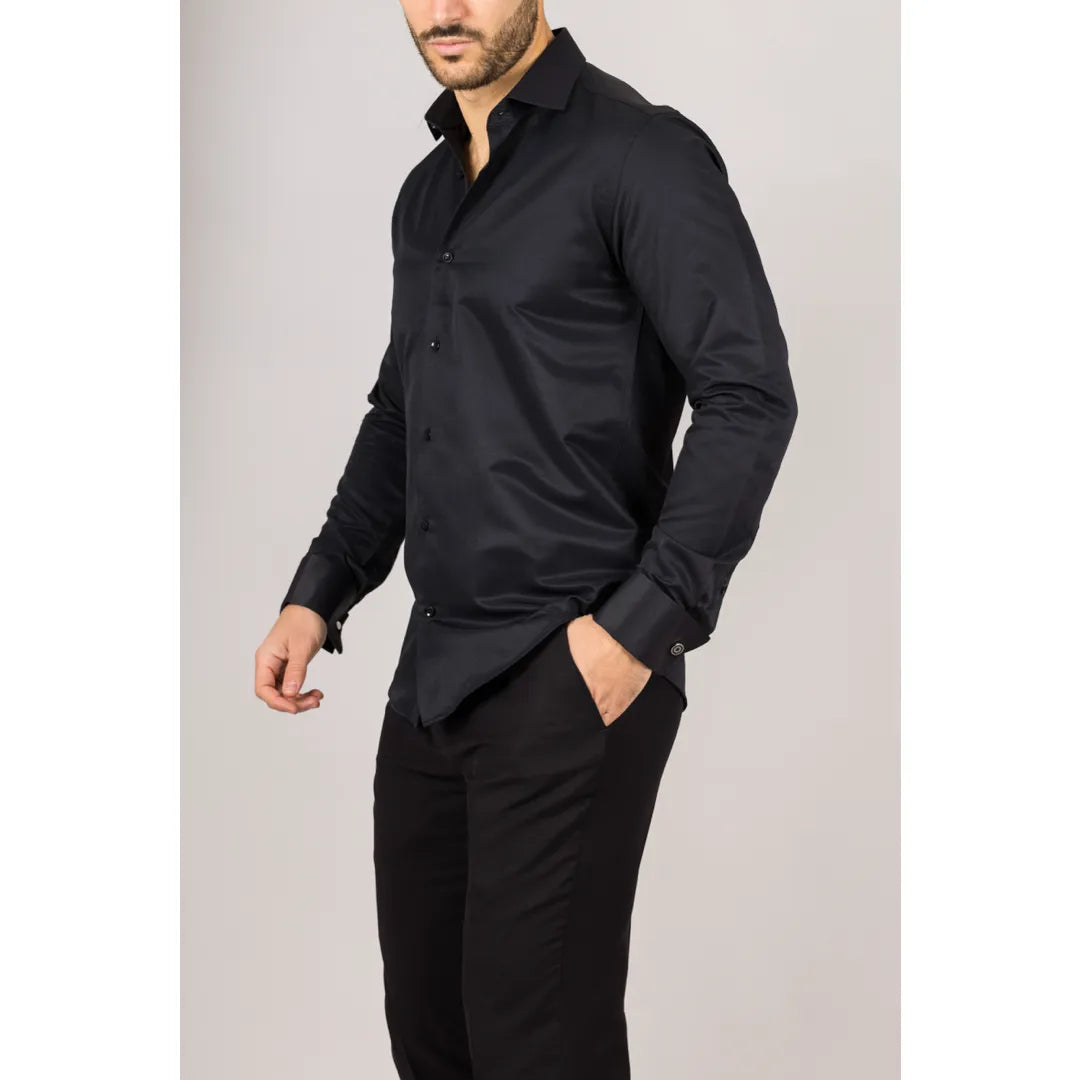 Camisa Oxford negra de hombre con doble puño