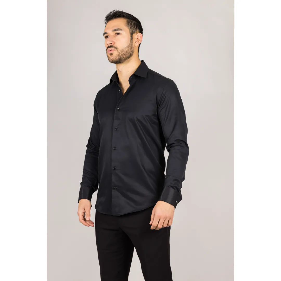 Camisa Oxford negra de hombre con doble puño