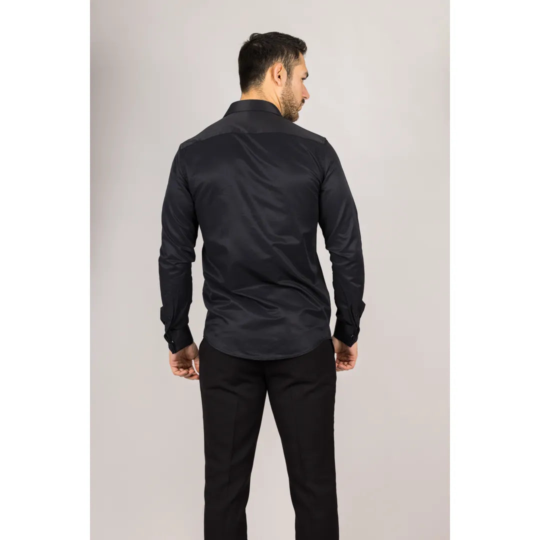 Camisa Oxford negra de hombre con doble puño