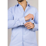 Camisa Oxford azul de hombre con doble puño