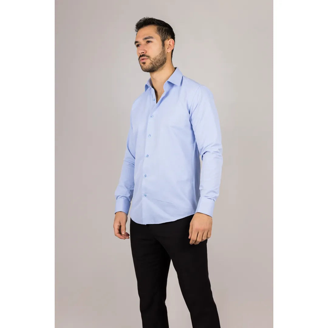 Camisa Oxford azul de hombre con doble puño