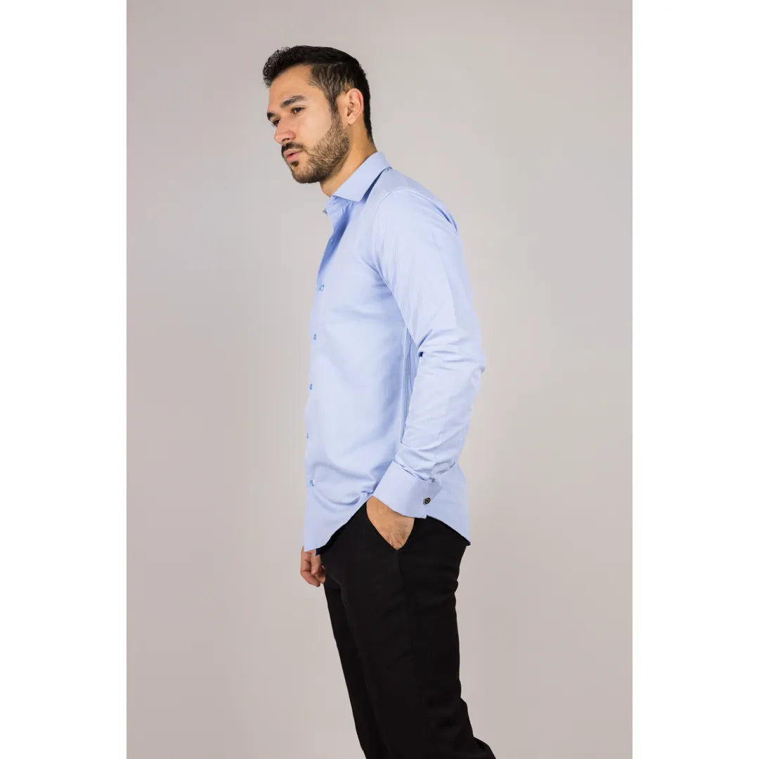 Camisa Oxford azul de hombre con doble puño