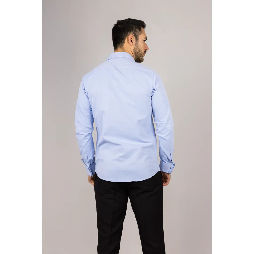 Camisa Oxford azul de hombre con doble puño
