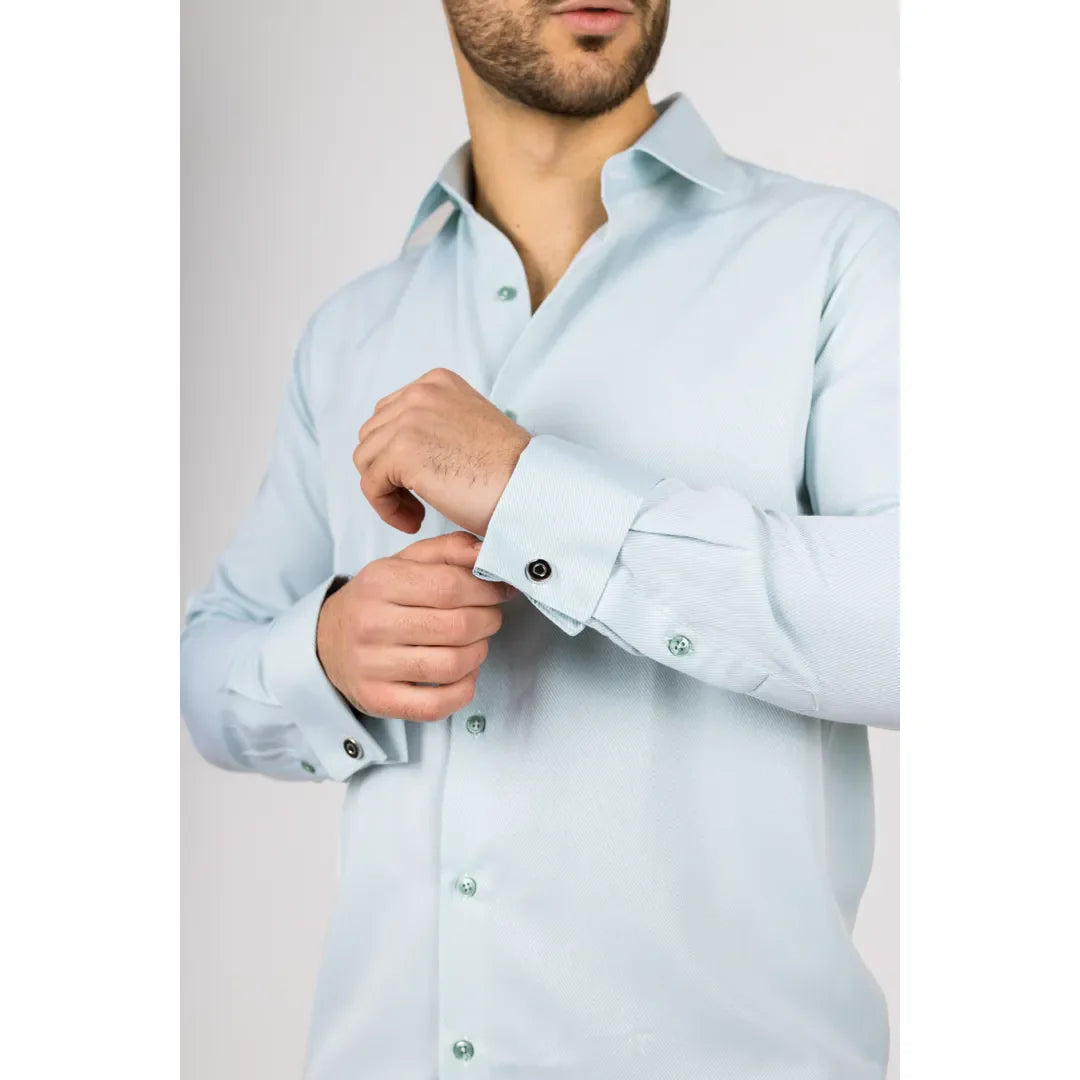Camisa Oxford verde de doble puño para hombre