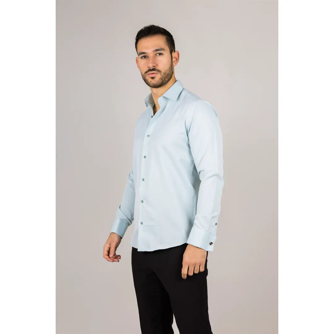 Camisa Oxford verde de doble puño para hombre