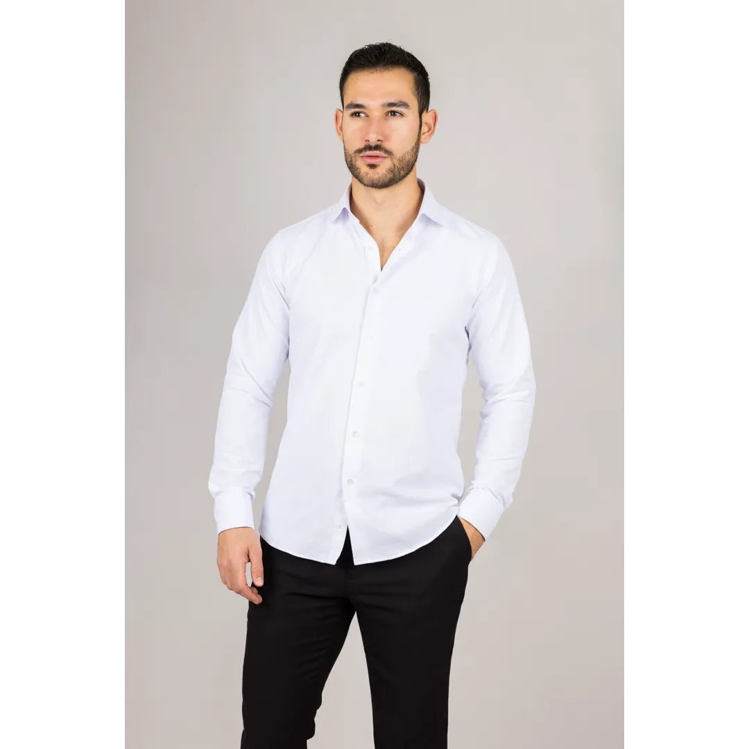 Camisa Oxford blanca de hombre con doble puño