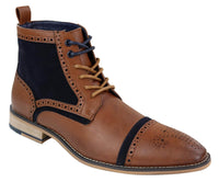 Botines de hombre de piel y terciopelo color marrón/azul marino.