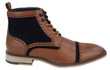 Botines de hombre de piel y terciopelo color marrón/azul marino.