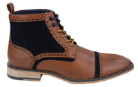 Botines de hombre de piel y terciopelo color marrón/azul marino.