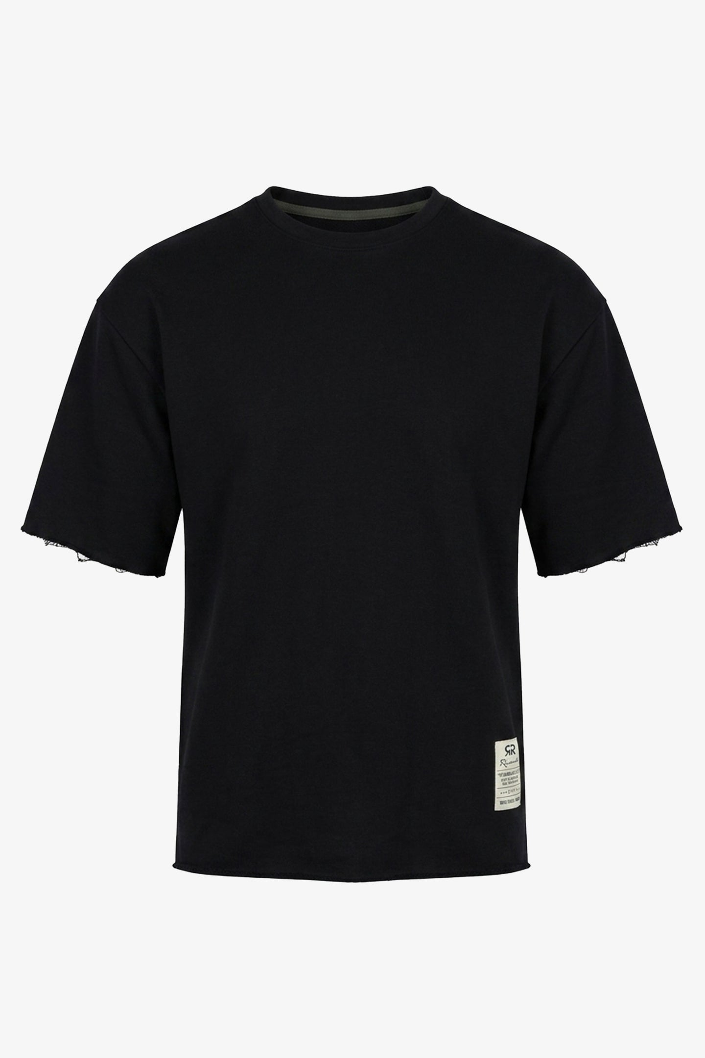 Camiseta de hombre azul marino oscuro de corte relajado con borde sin rematar, mezcla de algodón y cuello redondo.