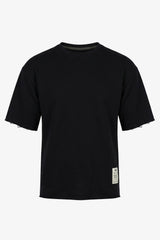 Camiseta de hombre azul marino oscuro de corte relajado con borde sin rematar, mezcla de algodón y cuello redondo.