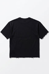 Camiseta de hombre azul marino oscuro de corte relajado con borde sin rematar, mezcla de algodón y cuello redondo.