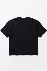 Camiseta de hombre azul marino oscuro de corte relajado con borde sin rematar, mezcla de algodón y cuello redondo.