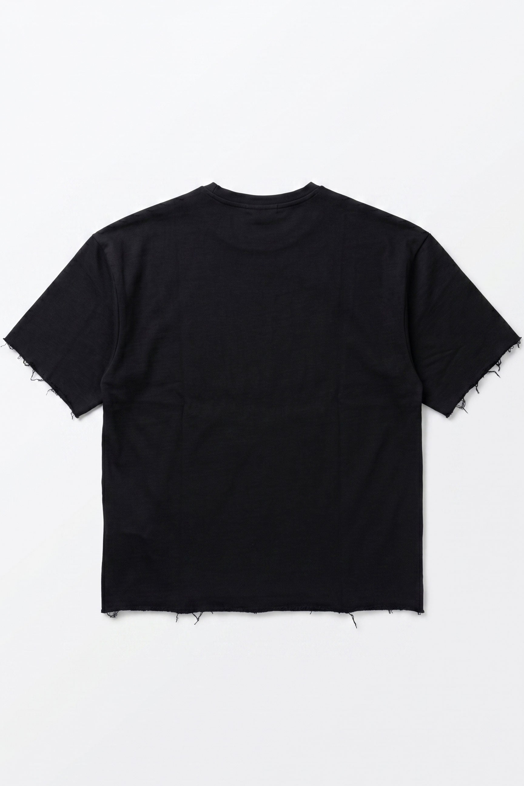 Camiseta de hombre azul marino oscuro de corte relajado con borde sin rematar, mezcla de algodón y cuello redondo.