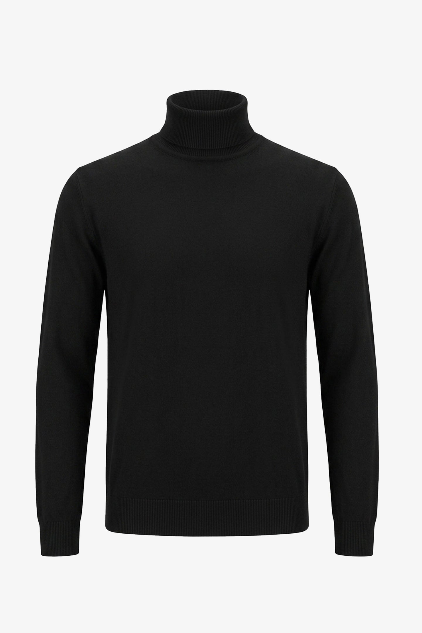 Jersey de cuello alto negro para hombre, de suave mezcla de viscosa, manga larga, de punto.