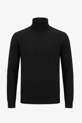 Jersey de cuello alto negro para hombre, de suave mezcla de viscosa, manga larga, de punto.
