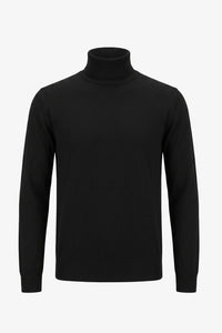 Jersey de cuello alto negro para hombre, de suave mezcla de viscosa, manga larga, de punto.