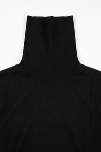 Jersey de cuello alto negro para hombre, de suave mezcla de viscosa, manga larga, de punto.
