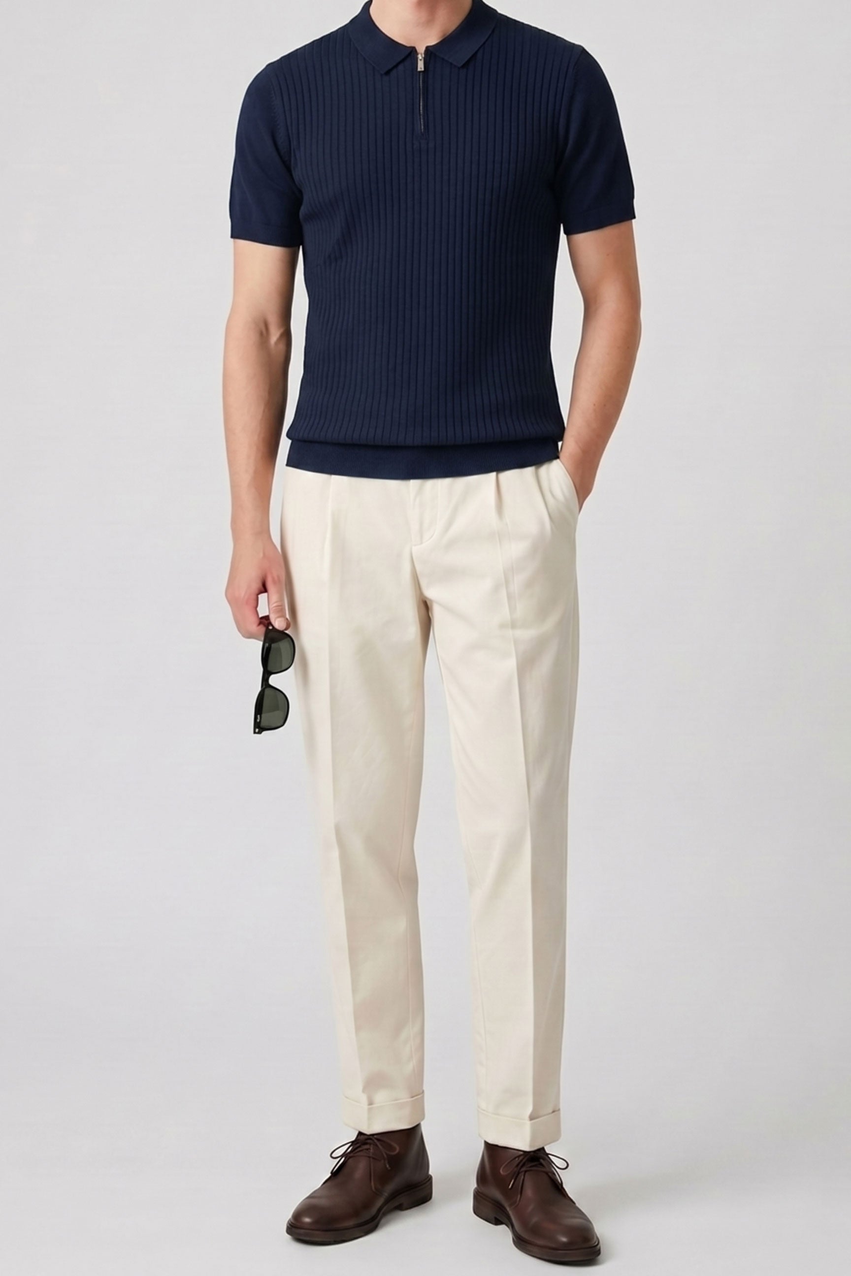 Polo azul marino de punto con cremallera para hombre