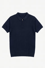 Polo azul marino de punto con cremallera para hombre