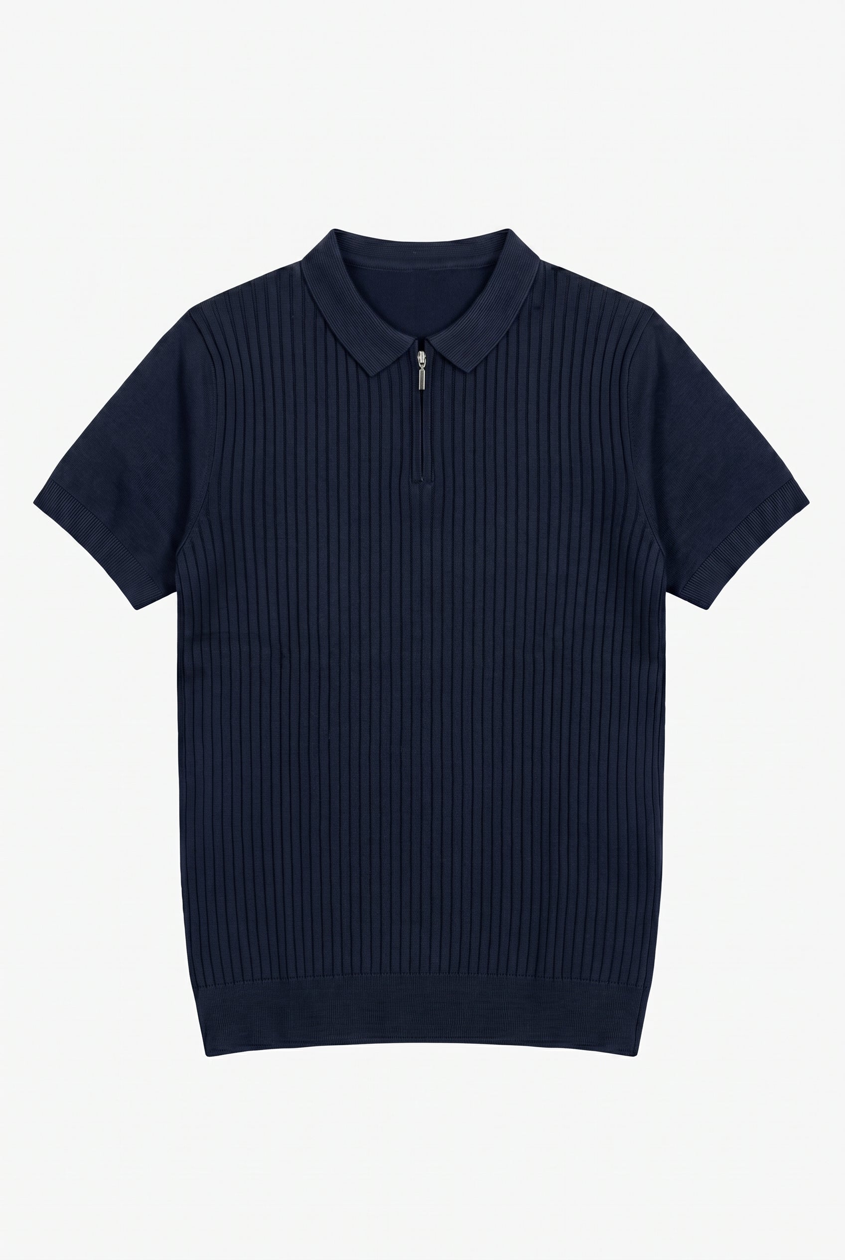 Polo azul marino de punto con cremallera para hombre