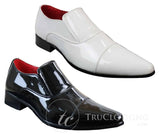 Zapatos elegantes formales para hombre, sin cordones, blancos, de charol brillante, forrados en cuero italiano.