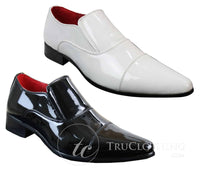 Zapatos elegantes formales para hombre, sin cordones, blancos, de charol brillante, forrados en cuero italiano.