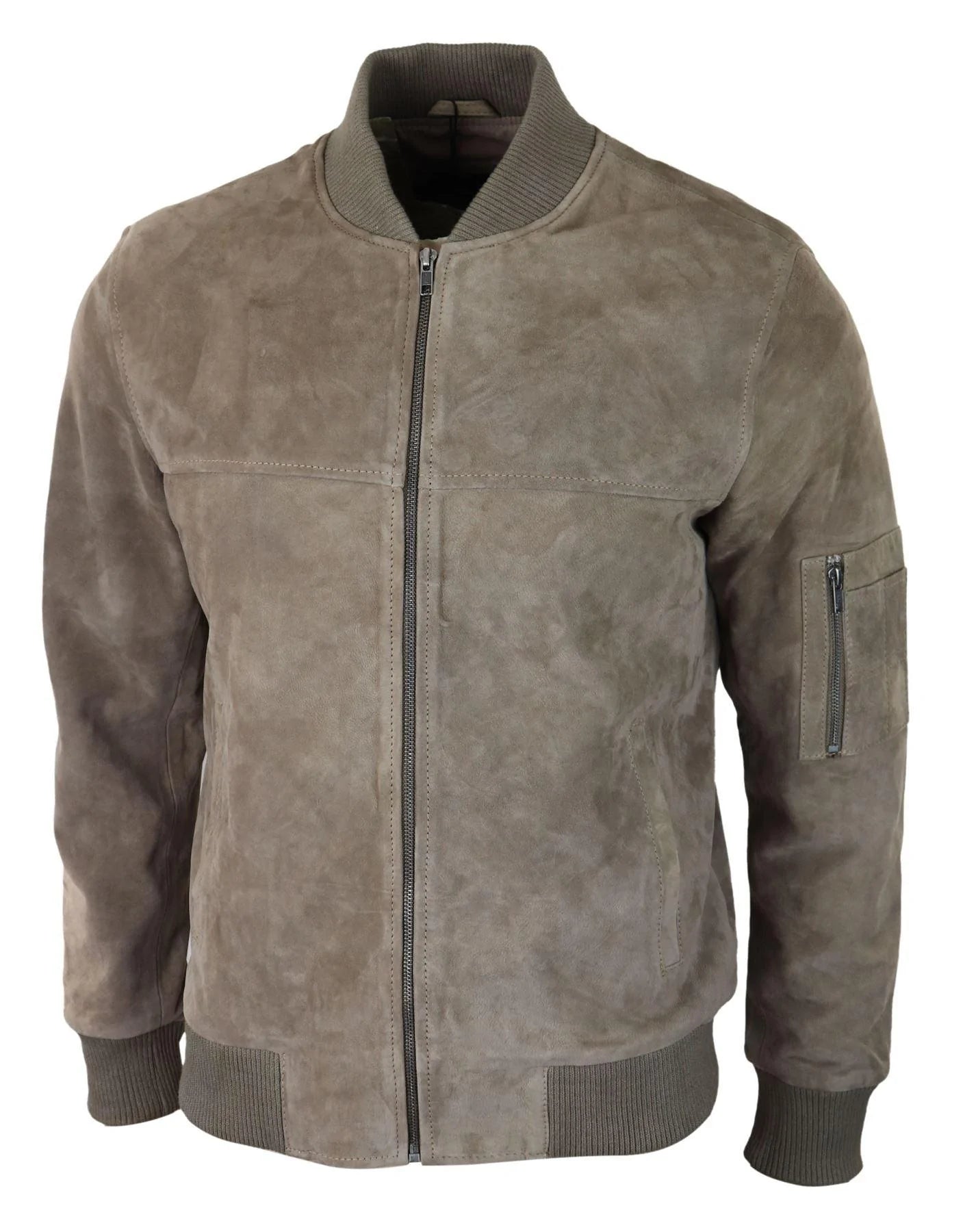 Chaqueta bomber de ante auténtico para hombre, de cuero, estilo casual universitario vintage, elegante e informal, color beige.