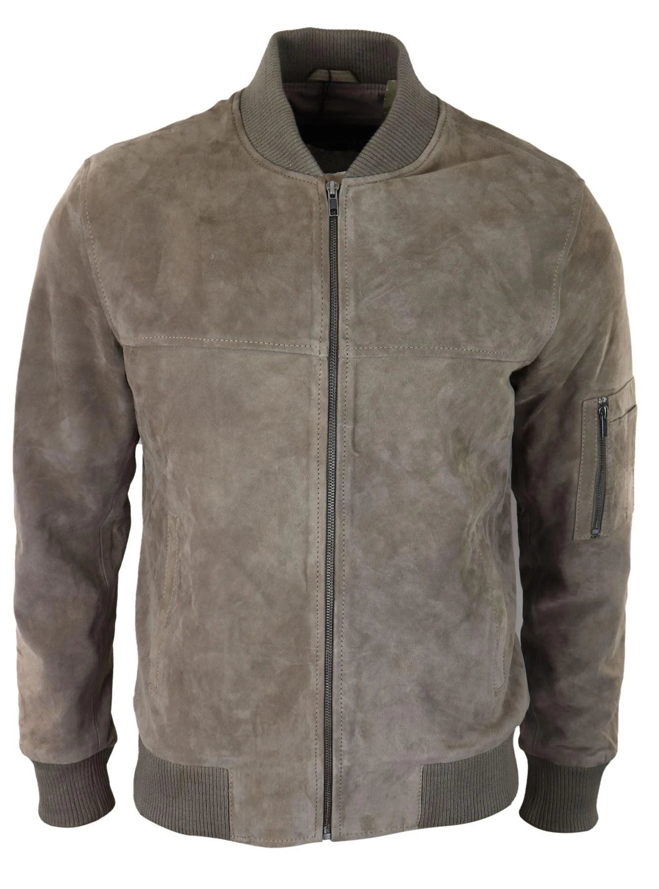 Chaqueta bomber de ante auténtico para hombre, de cuero, estilo casual universitario vintage, elegante e informal, color beige.