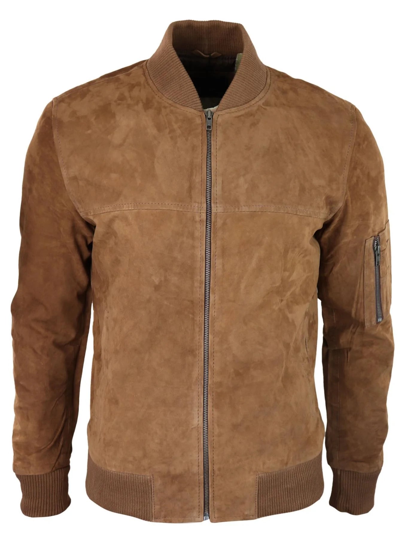 Chaqueta bomber de ante auténtico para hombre, de cuero, estilo casual universitario vintage, elegante e informal, color marrón.