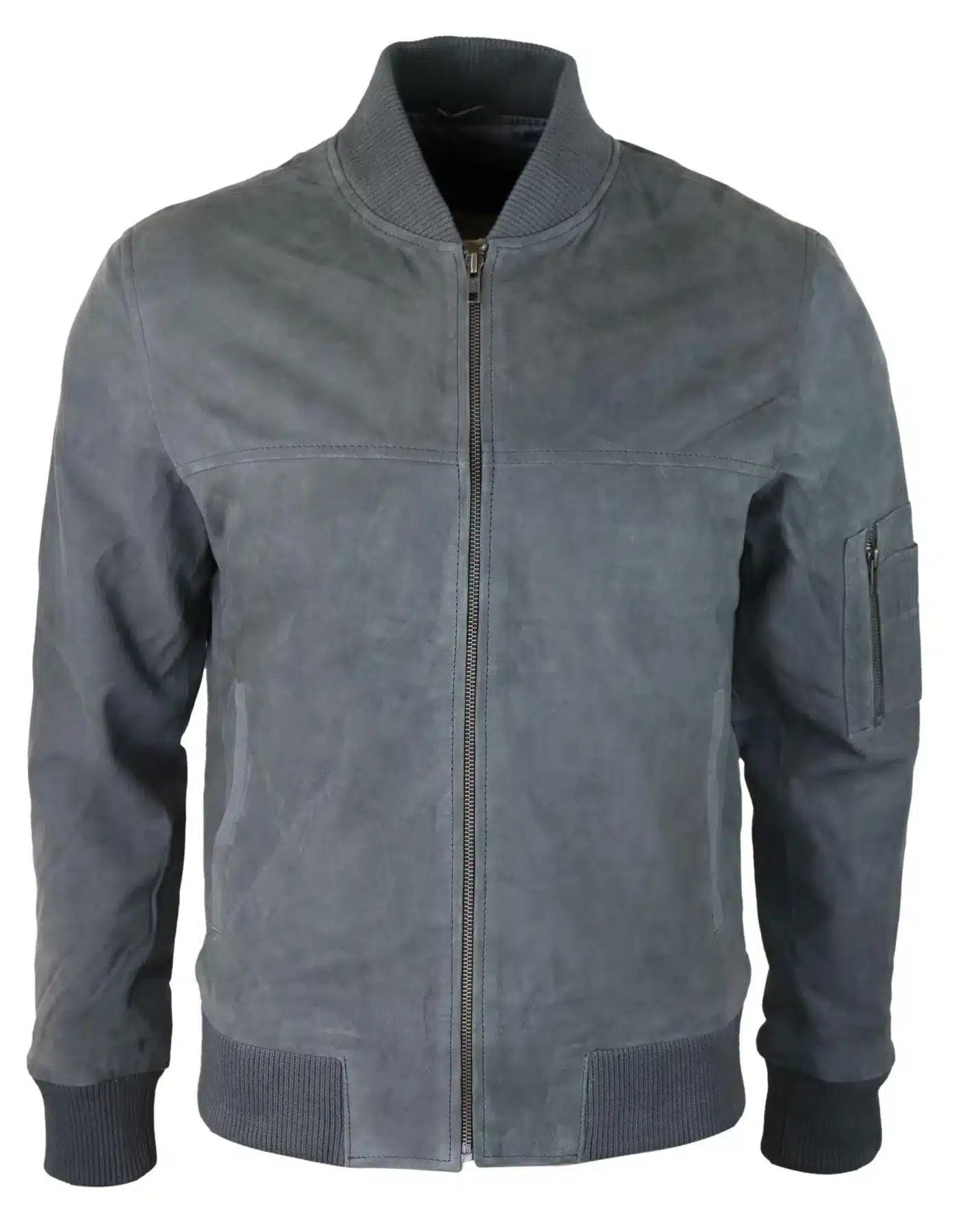 Chaqueta bomber de ante auténtico para hombre, de cuero, estilo casual universitario vintage, elegante e informal, color gris.