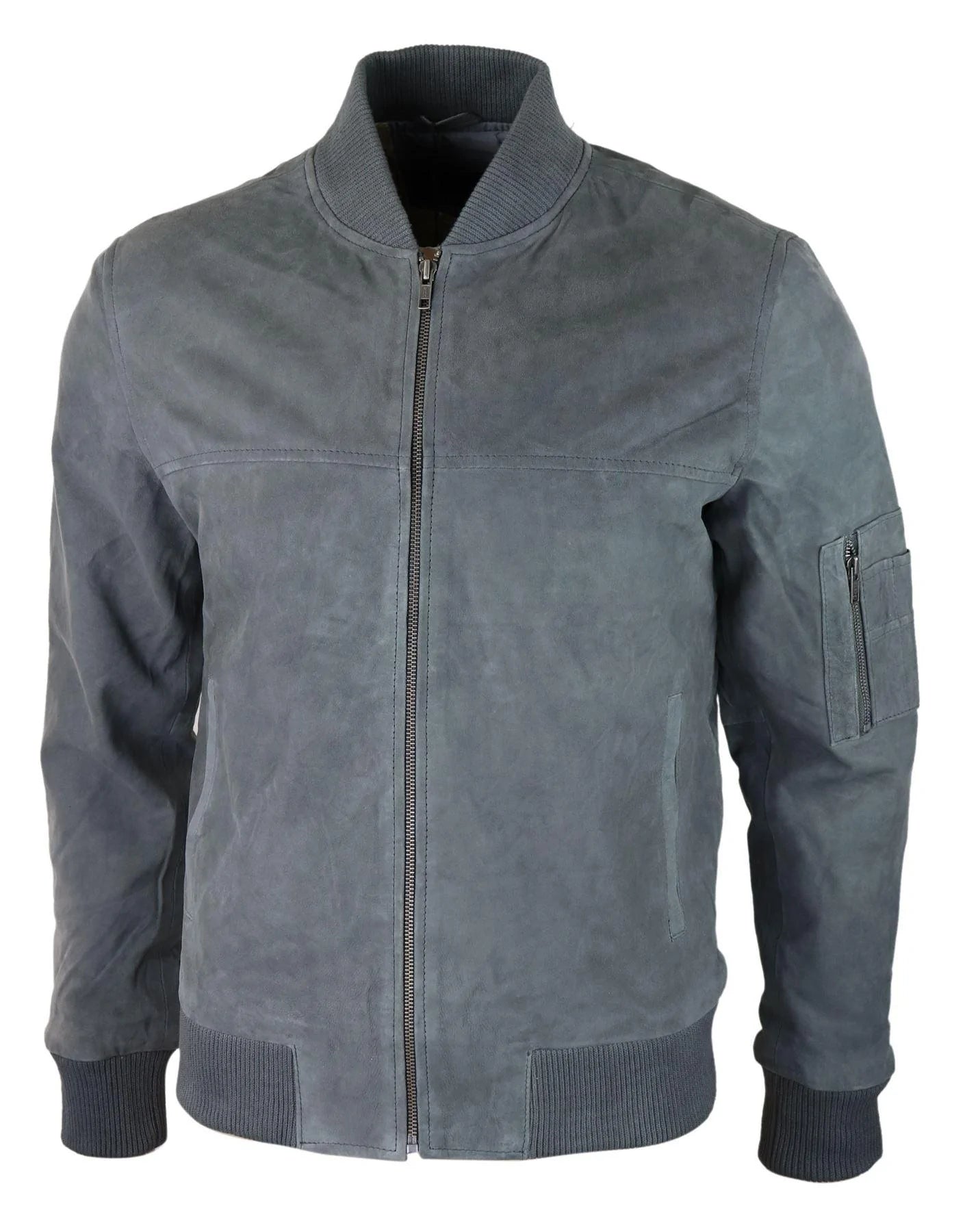 Chaqueta bomber de ante auténtico para hombre, de cuero, estilo casual universitario vintage, elegante e informal, color gris.