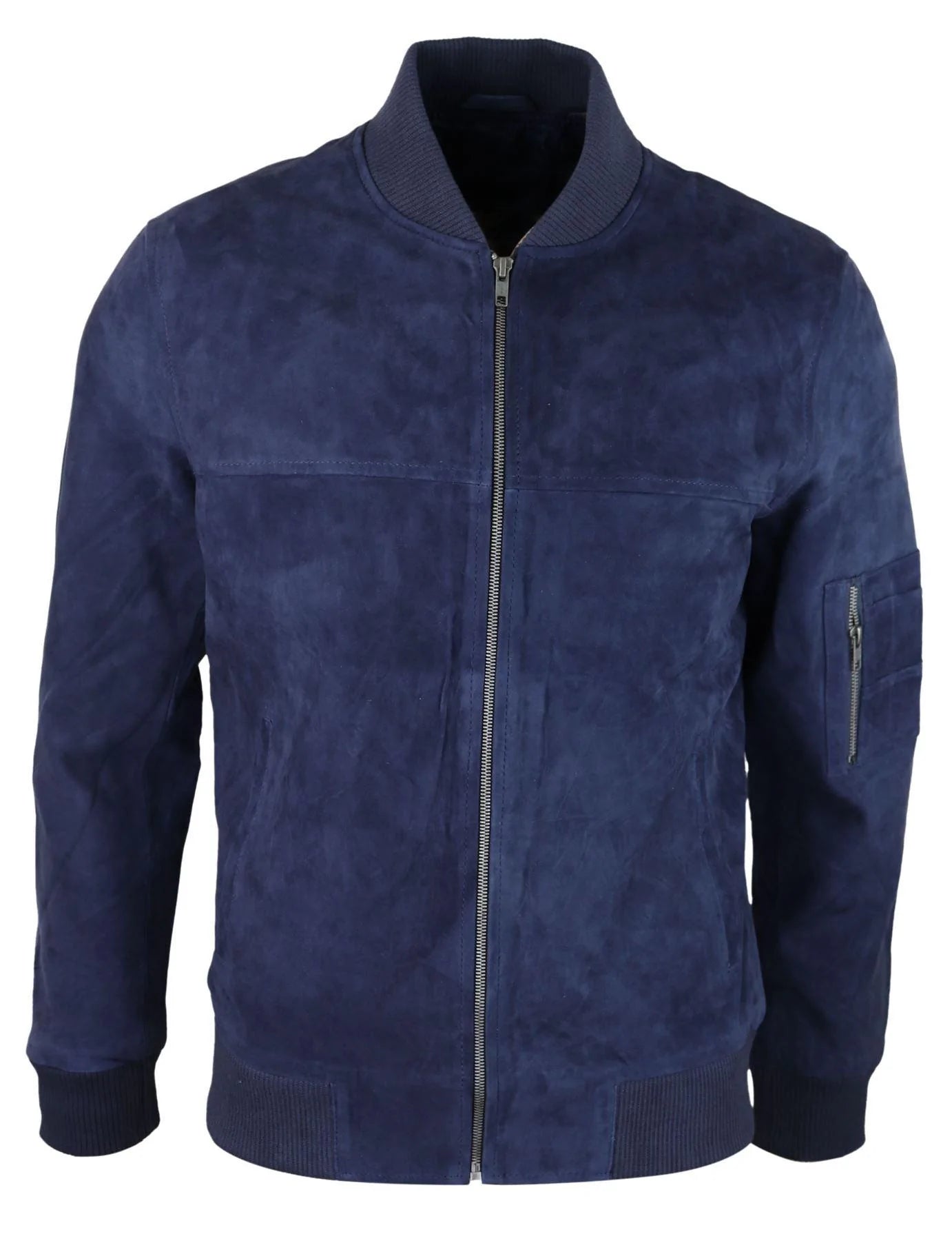 Chaqueta bomber de gamuza auténtica para hombre, estilo casual universitario vintage, elegante e informal, color azul marino.