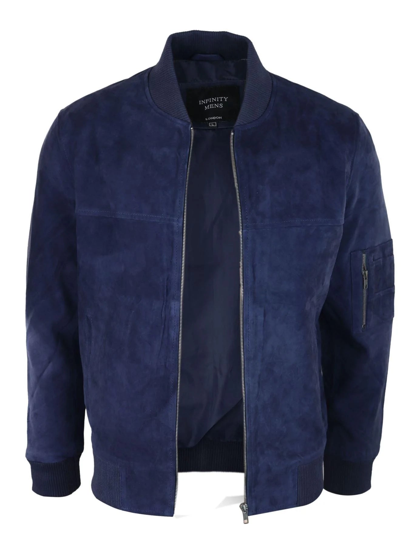 Chaqueta bomber de gamuza auténtica para hombre, estilo casual universitario vintage, elegante e informal, color azul marino.