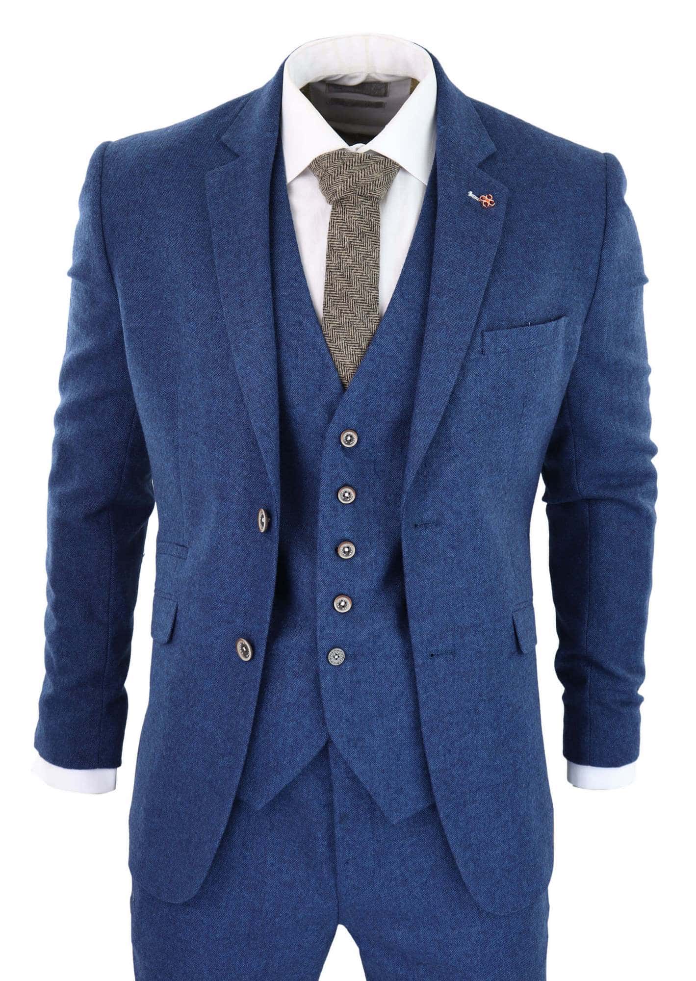 Traje de tres piezas Cavani Orson de sarga azul