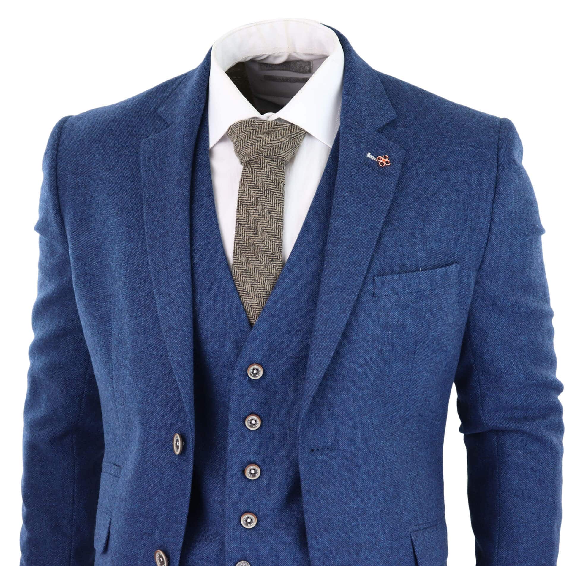 Traje de tres piezas Cavani Orson de sarga azul