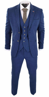 Traje de tres piezas Cavani Orson de sarga azul