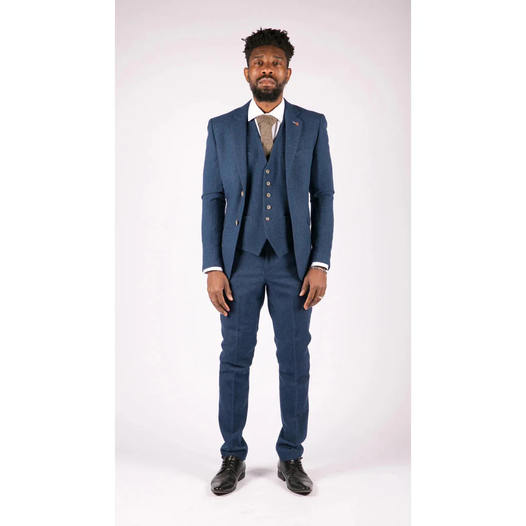 Traje de tres piezas Cavani Orson de sarga azul