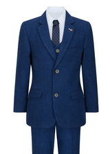 Traje de lana de 3 piezas para niño, tweed azul, estilo vintage de los años 20, chaleco clásico de 4 bolsillos.