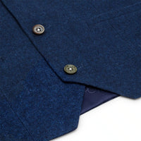 Traje de lana de 3 piezas para niño, tweed azul, estilo vintage de los años 20, chaleco clásico de 4 bolsillos.