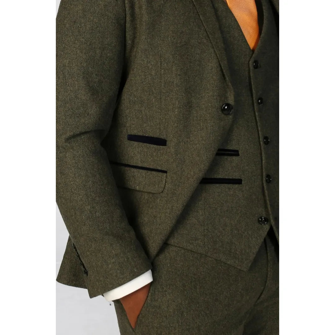 Oscar - Blazer de tweed de mezcla de lana verde oliva para hombre