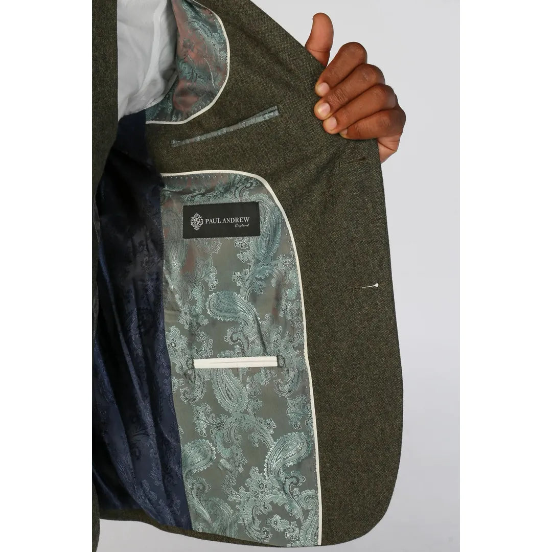 Oscar - Blazer de tweed de mezcla de lana verde oliva para hombre