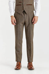 Oscar - Traje de hombre de 3 piezas de tweed de mezcla de lana marrón