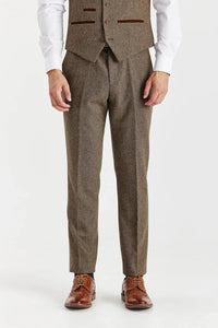 Oscar - Traje de hombre de 3 piezas de tweed de mezcla de lana marrón