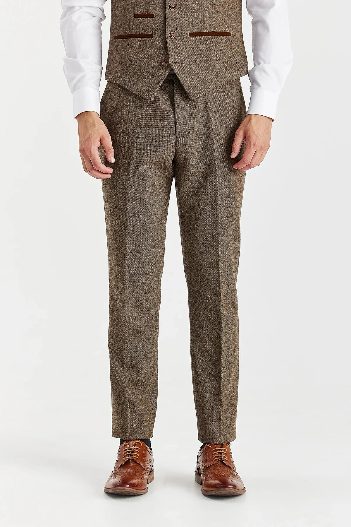Oscar - Traje de hombre de 3 piezas de tweed de mezcla de lana marrón