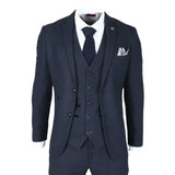 Oscar - Traje de hombre de 3 piezas de tweed de mezcla de lana azul marino