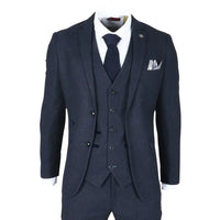 Oscar - Traje de hombre de 3 piezas de tweed de mezcla de lana azul marino