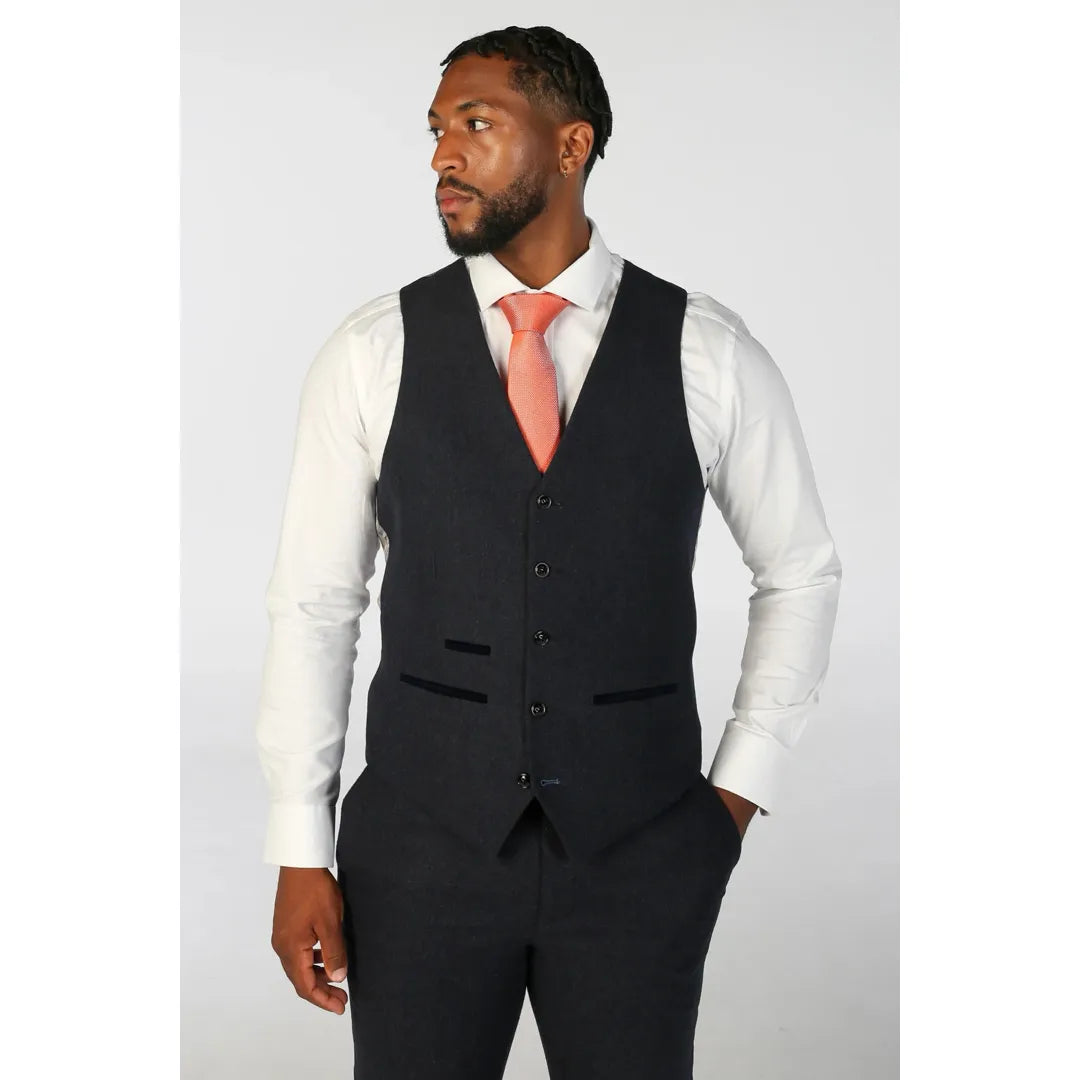 Oscar - Traje de hombre de 3 piezas de tweed de mezcla de lana azul marino